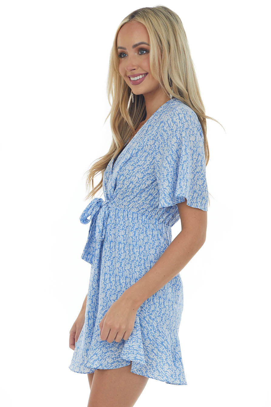 Cornflower Printed Flutter Sleeve Button Dress