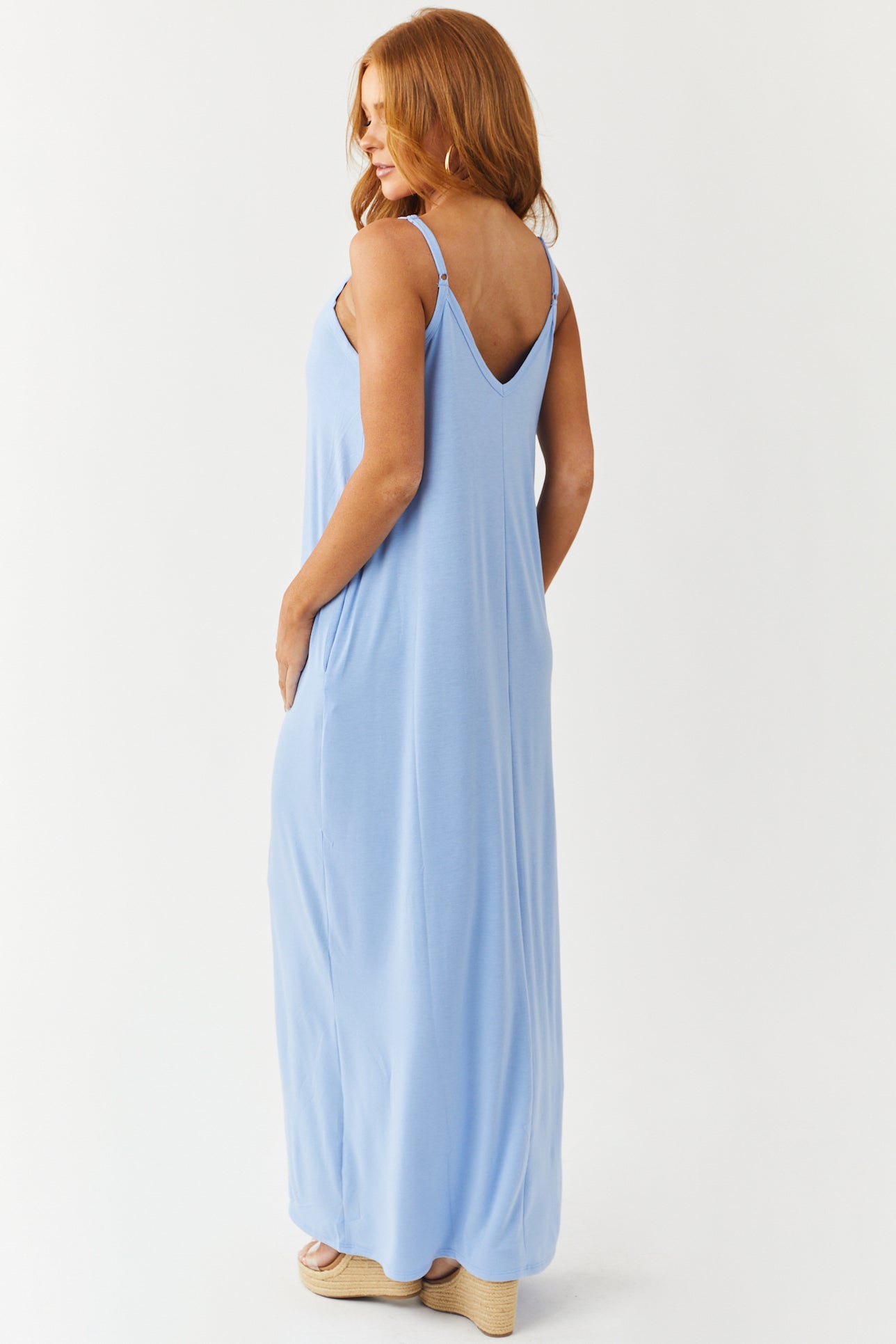 Cornflower Sleeveless Knit Maxi Dress with Pockets