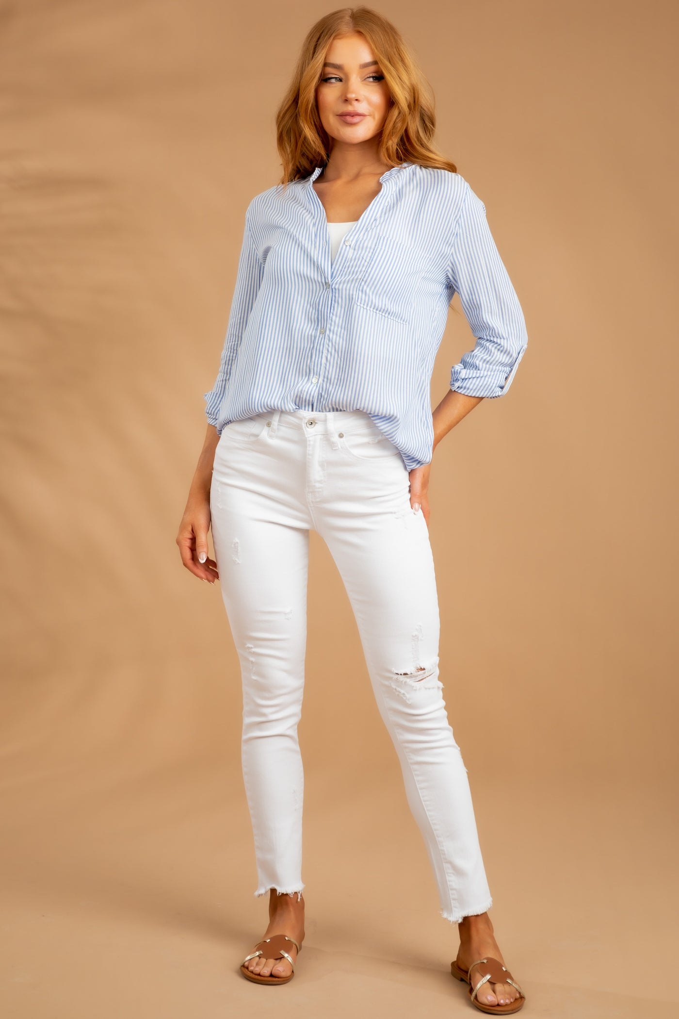 Cornflower Striped Chest Pocket Button Shirt