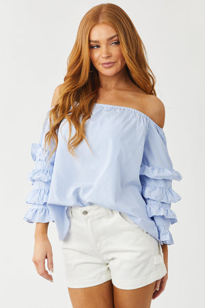 Cornflower Striped Ruffle Sleeve Blouse
