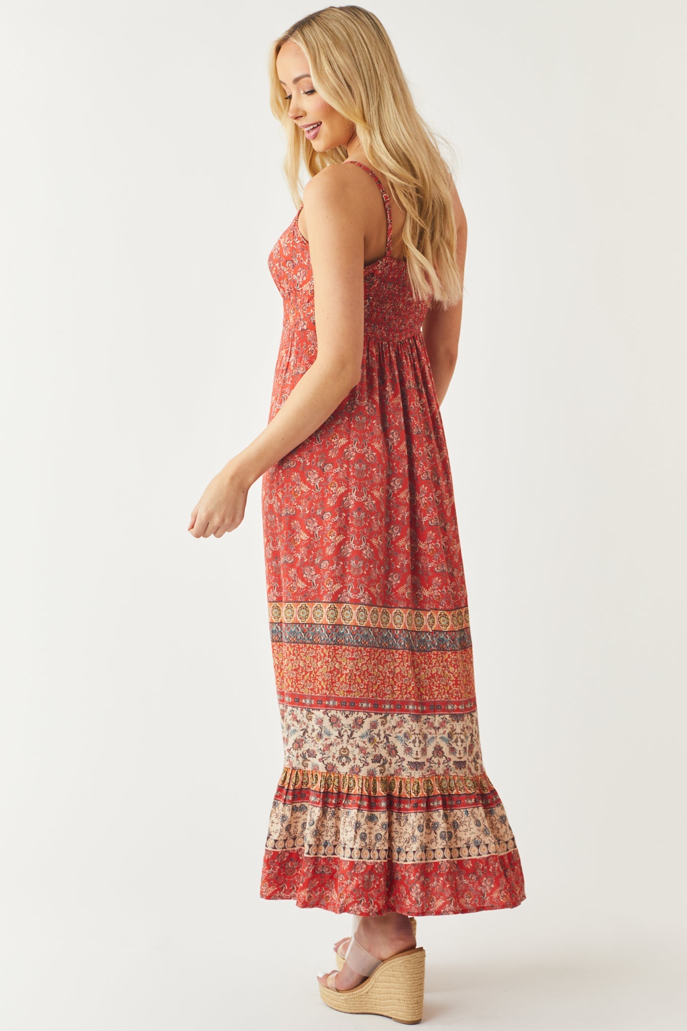 Cranberry Floral Print Sleeveless Maxi Dress