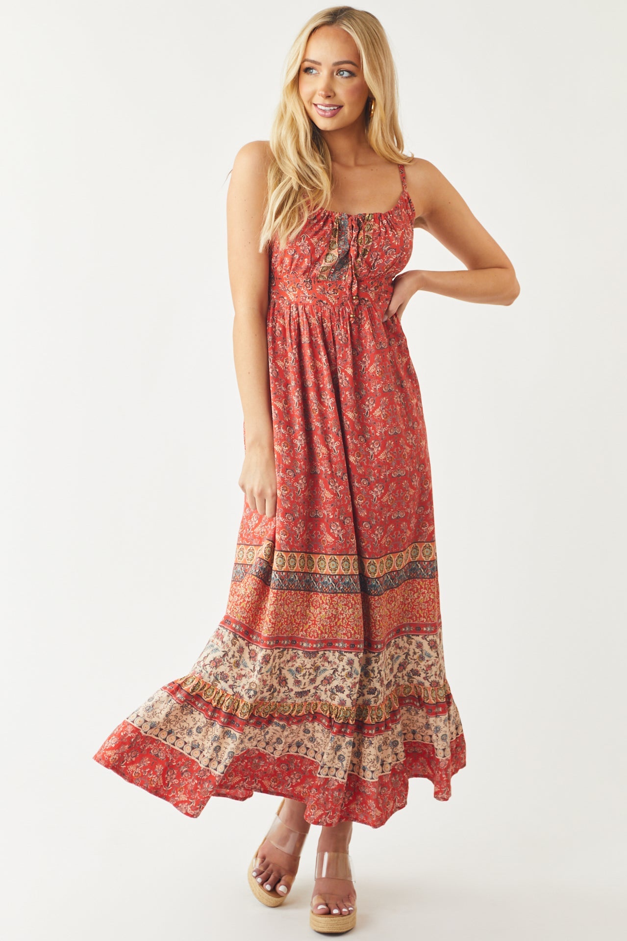 Cranberry Floral Print Sleeveless Maxi Dress