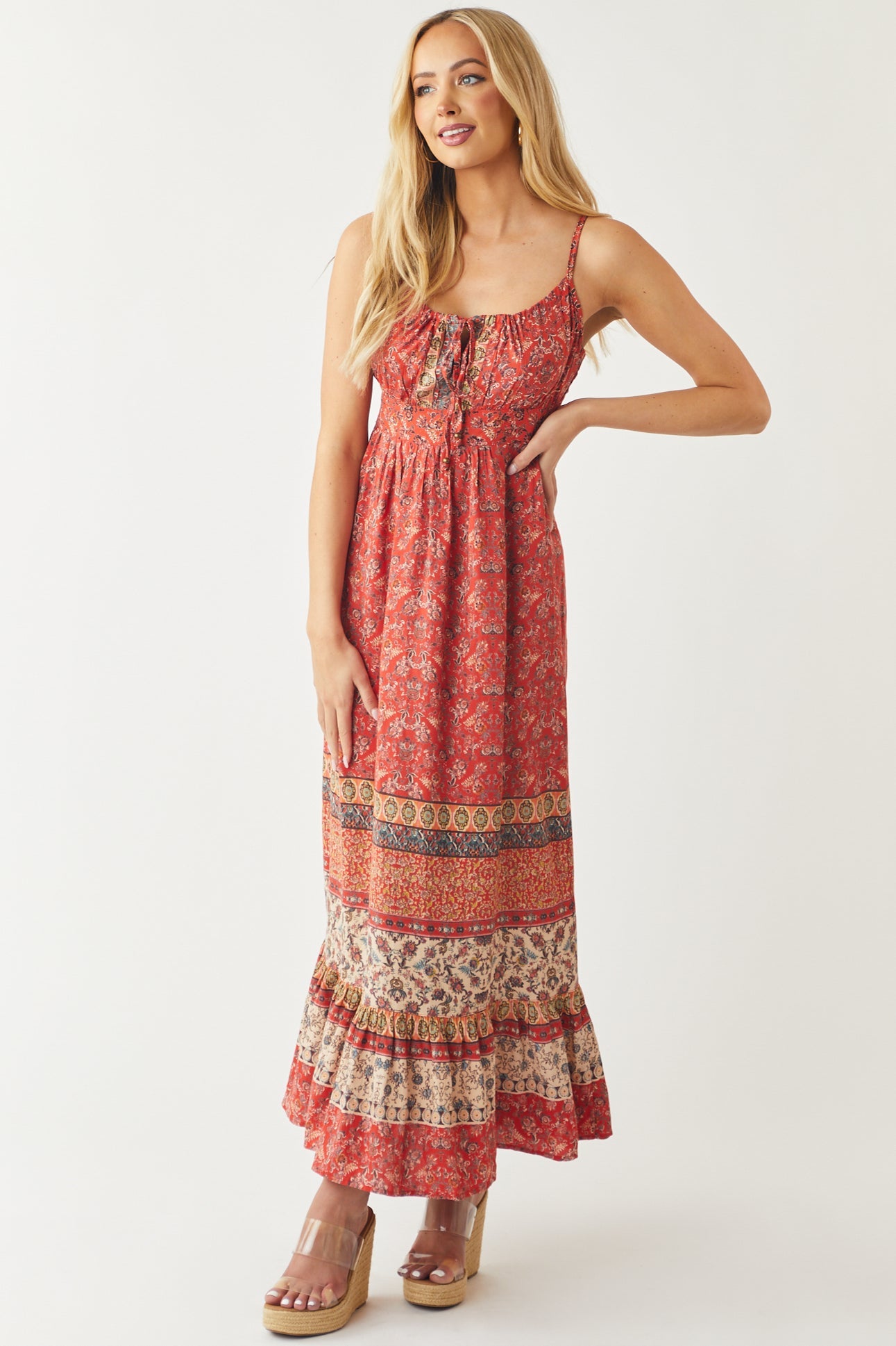 Cranberry Floral Print Sleeveless Maxi Dress