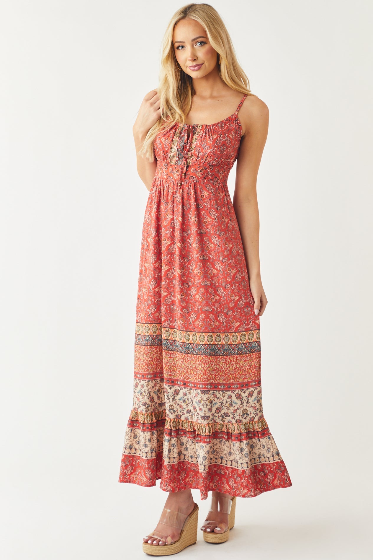 Cranberry Floral Print Sleeveless Maxi Dress