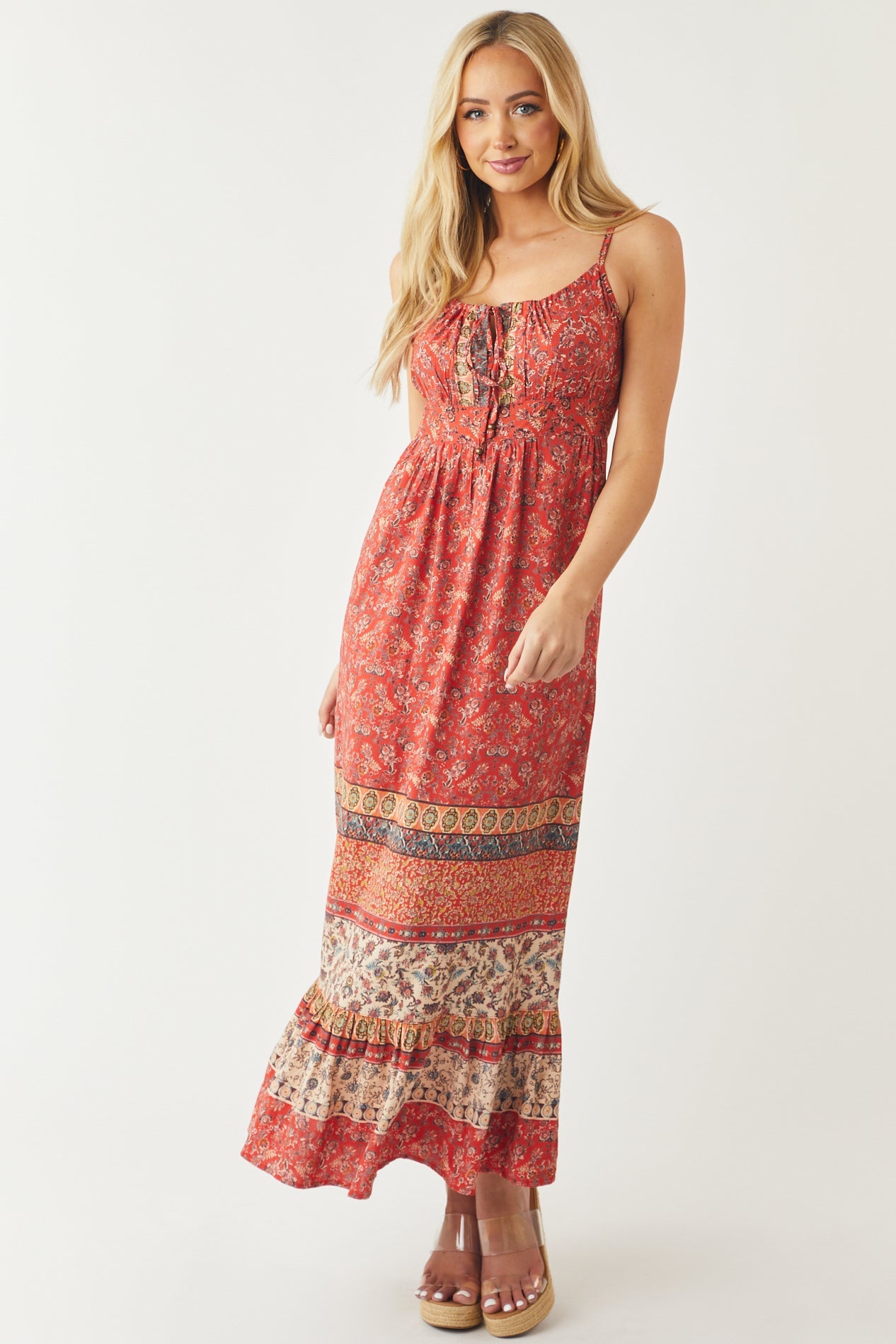 Cranberry Floral Print Sleeveless Maxi Dress