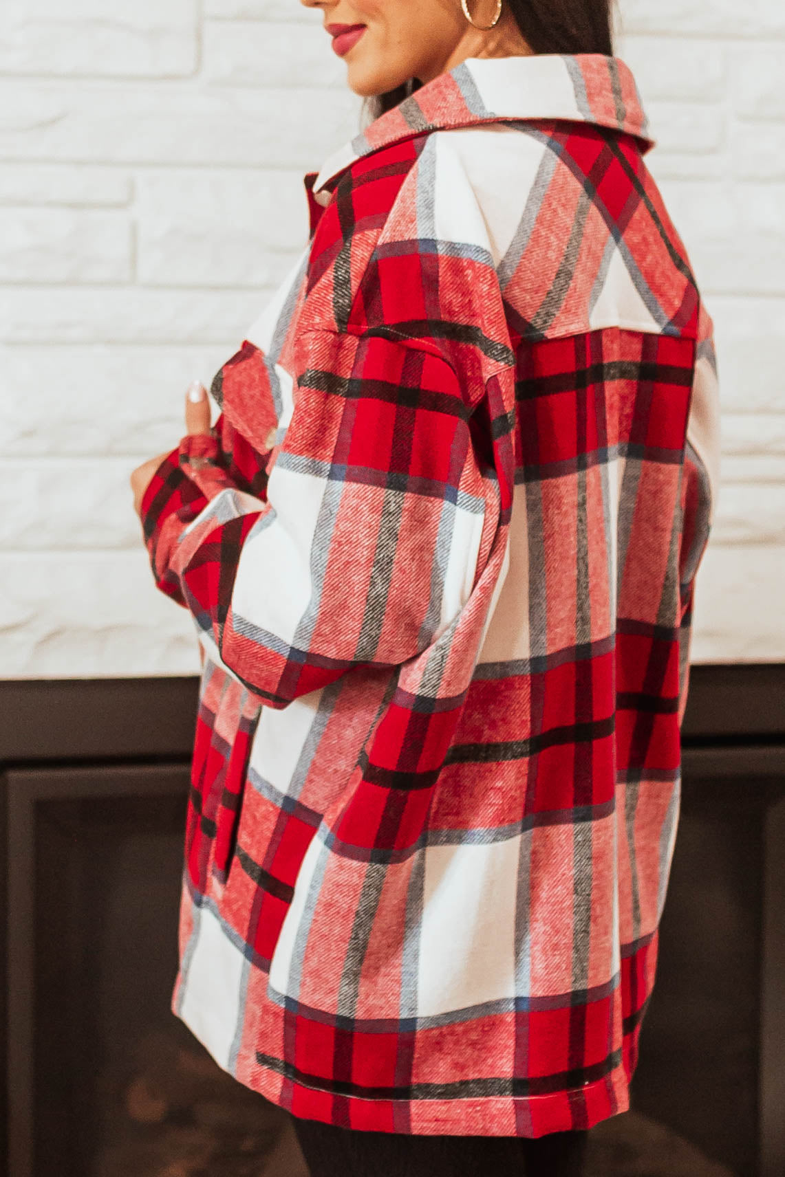 Cranberry Plaid Large Chest Pocket Soft Shacket