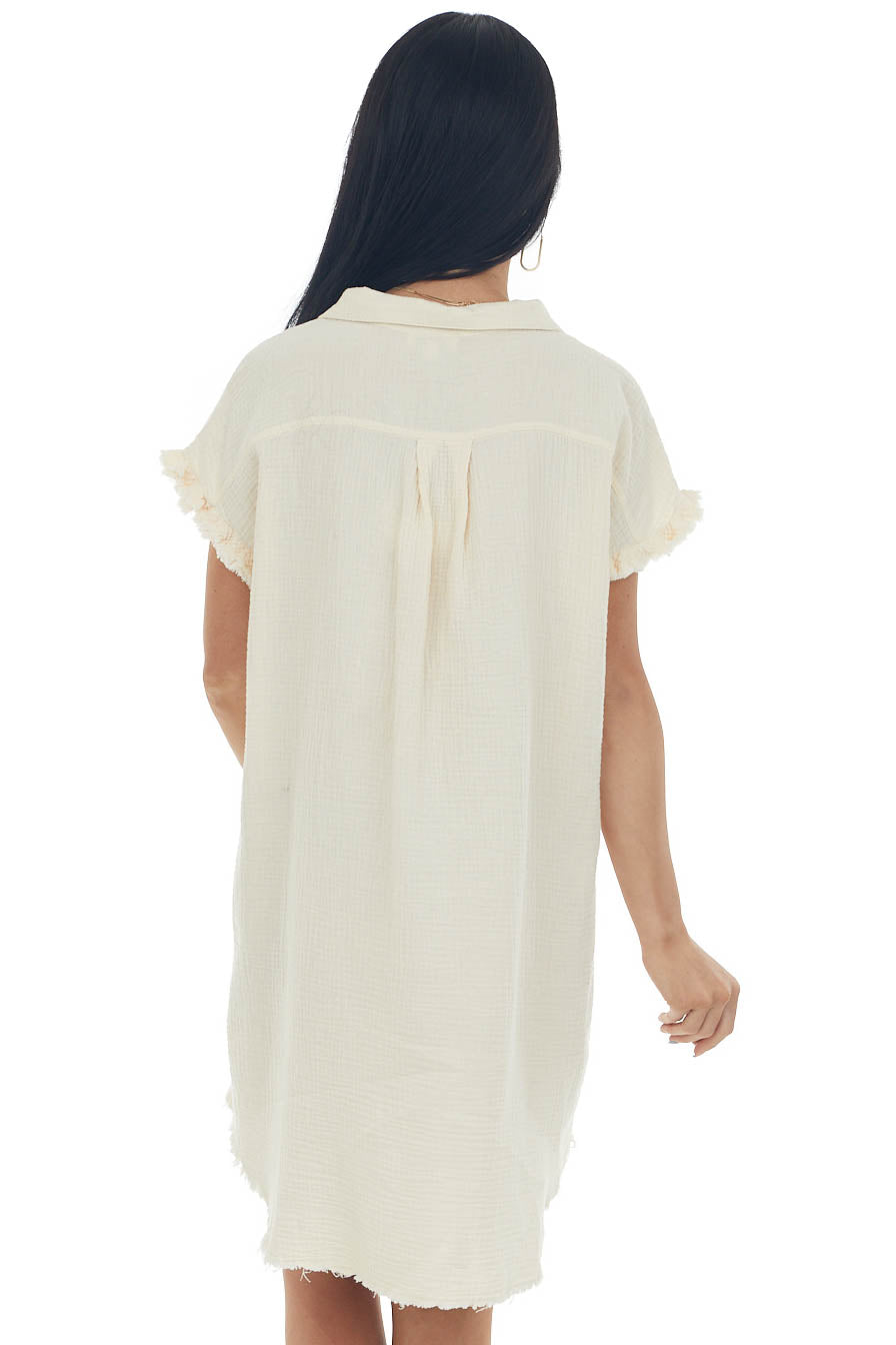 Cream Button Down Gauze Shirt Dress