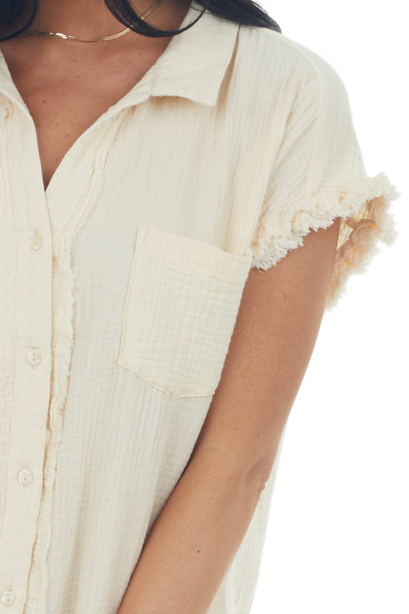 Cream Button Down Gauze Shirt Dress
