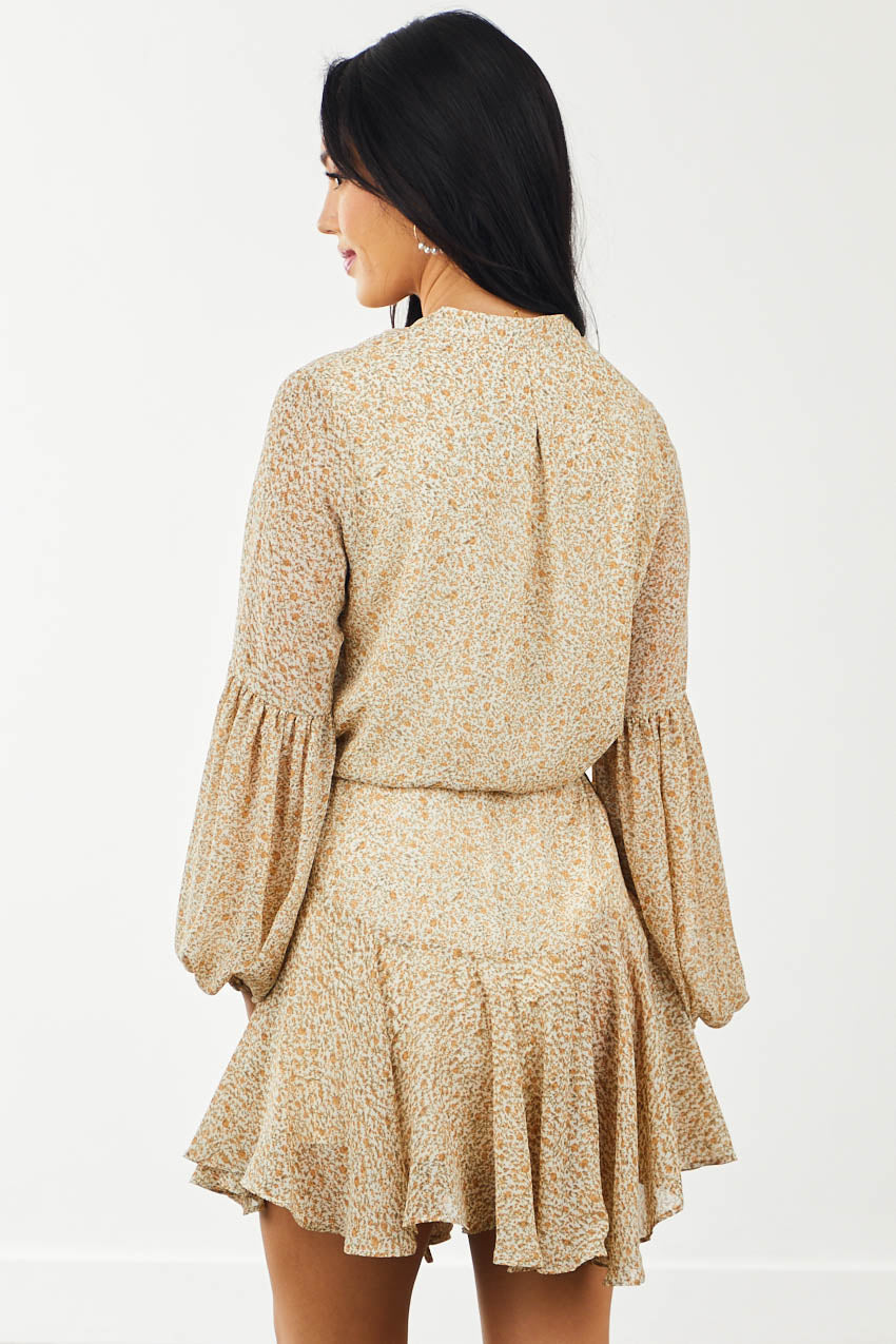 Cream Ditsy Floral Bubble Sleeve Mini Dress