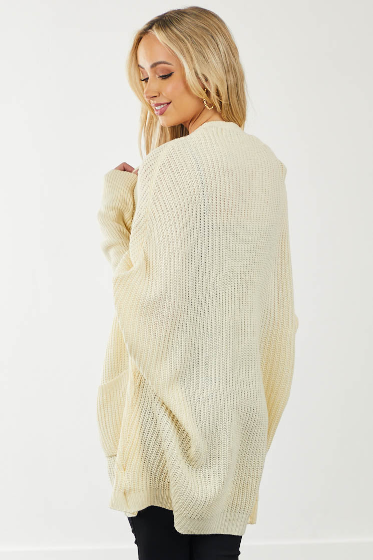 Cream Dolman Sleeve Pouch Pocket Cardigan