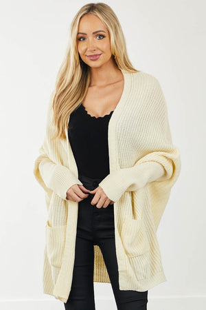 Cream Dolman Sleeve Pouch Pocket Cardigan