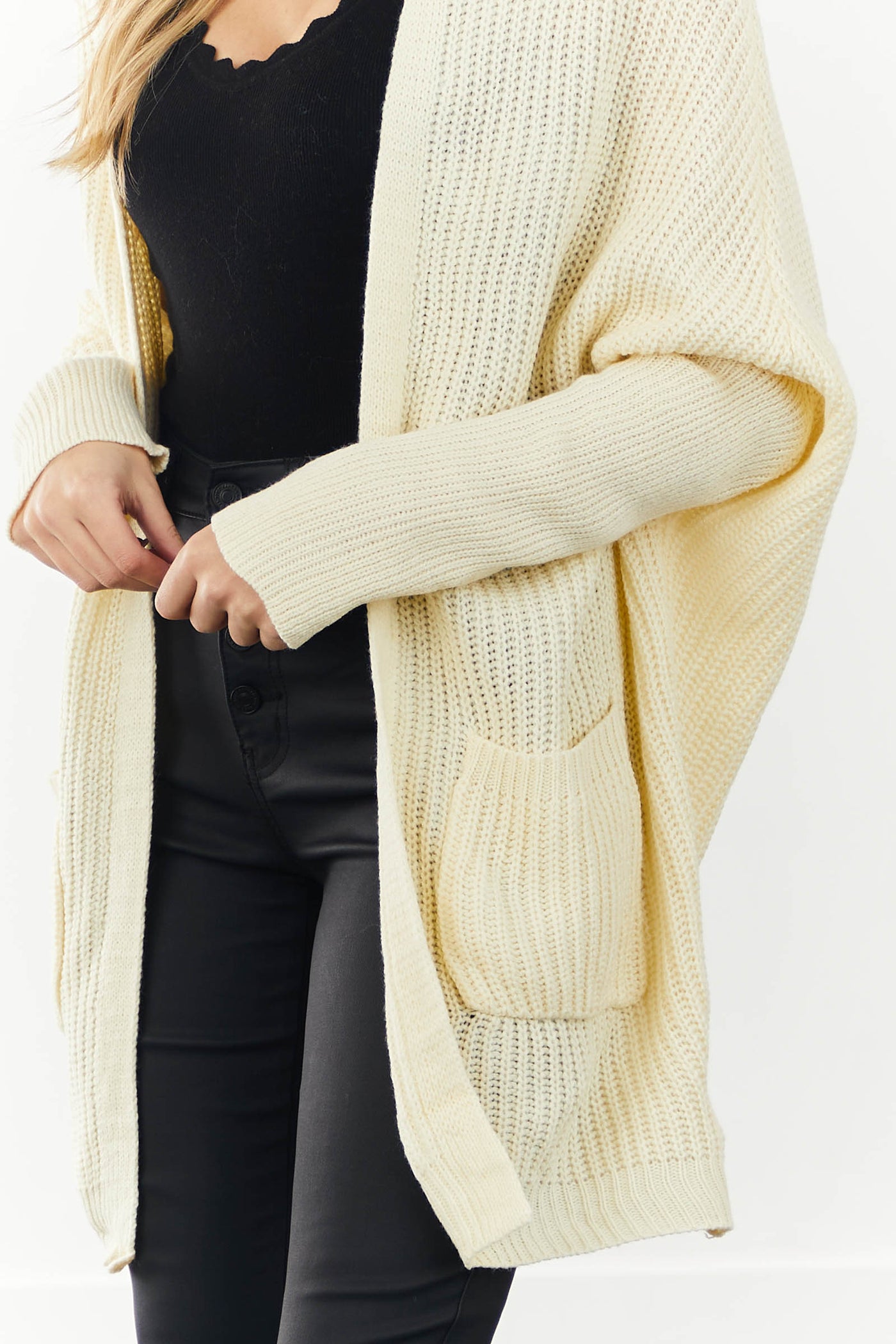 Cream Dolman Sleeve Pouch Pocket Cardigan