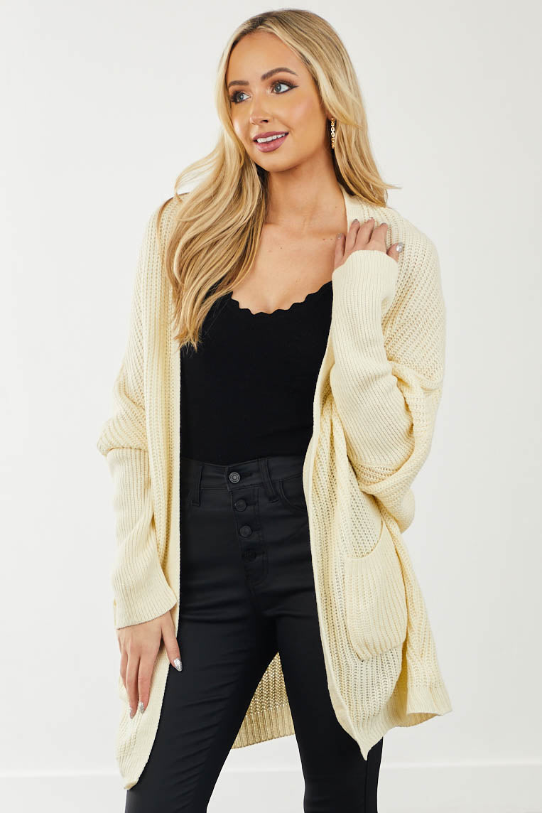 Cream Dolman Sleeve Pouch Pocket Cardigan