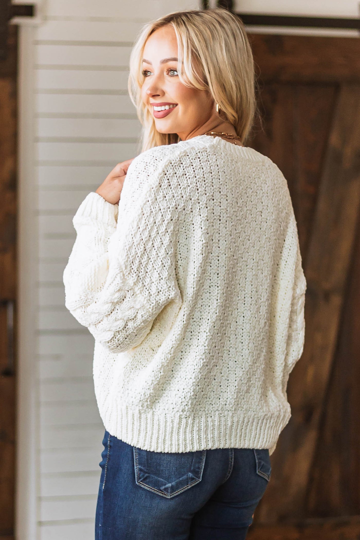 Cream Drop Shoulder Cable Knit Sweater