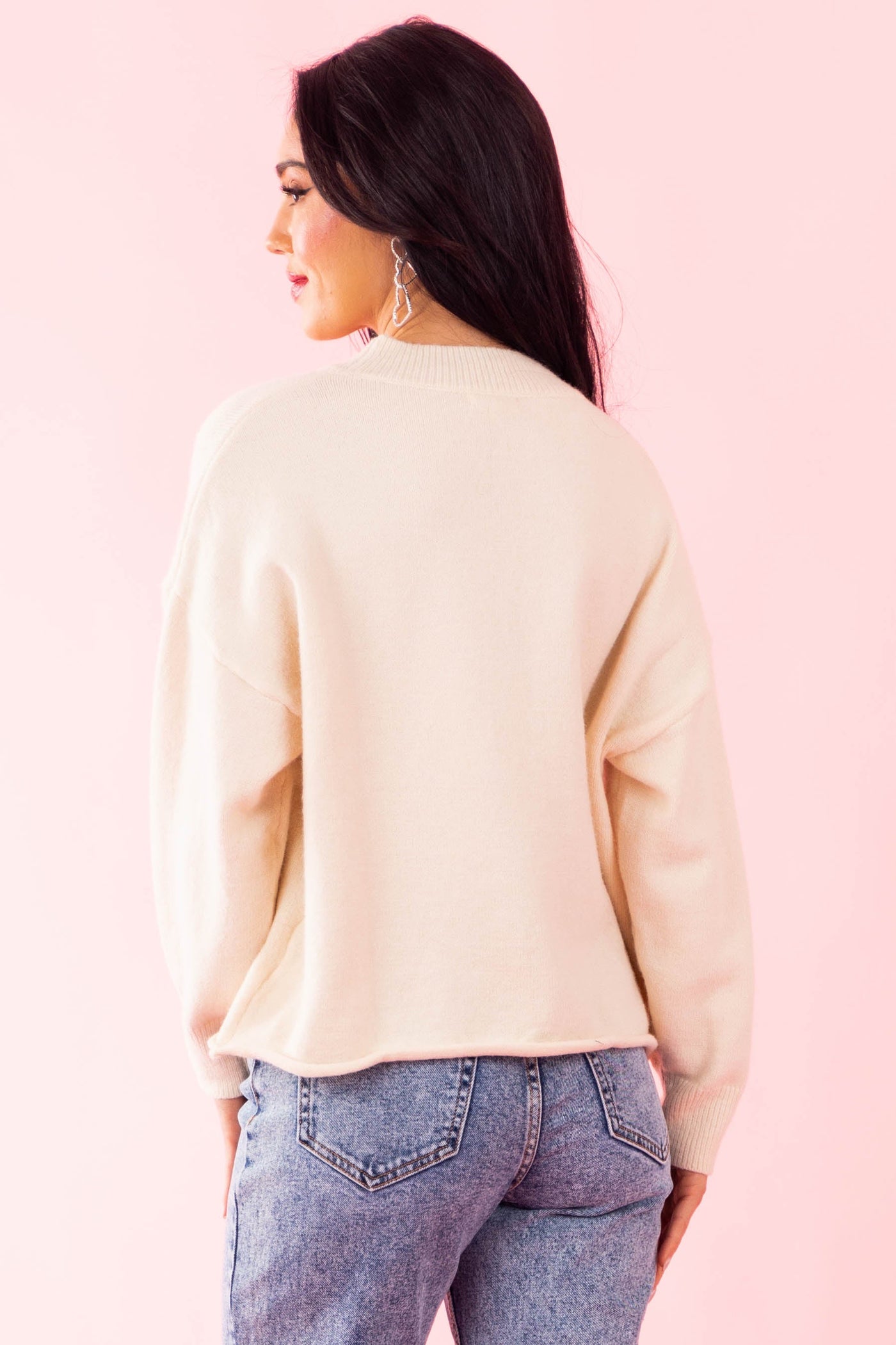 Cream Faux Fur Heart Soft Cropped Sweater