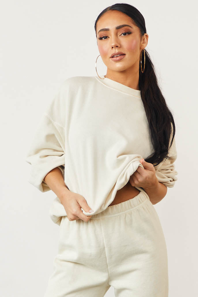 Cream Fleece Lined Seam Detail Sweatshirt