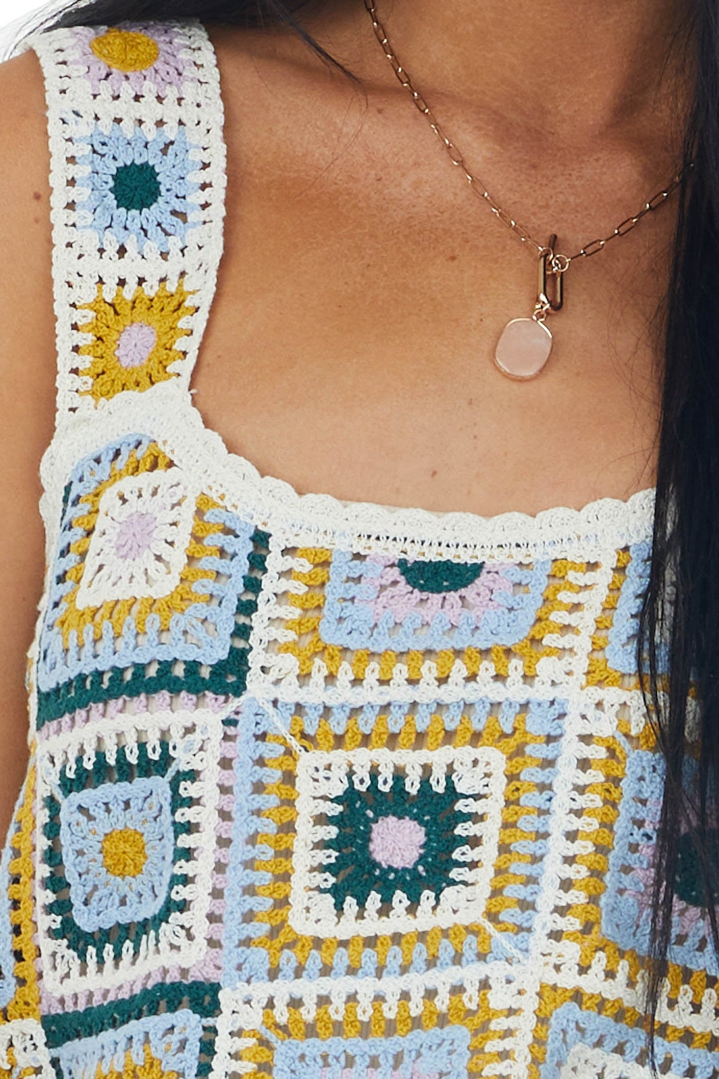 Cream Floral Crochet Sleeveless Cropped Tank Top