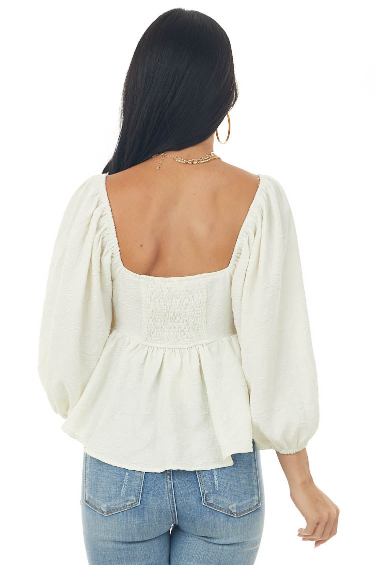 Cream Floral Textured Babydoll Blouse