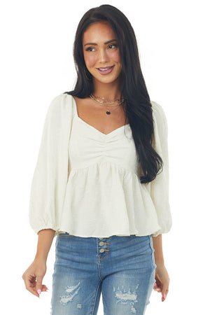 Cream Floral Textured Babydoll Blouse