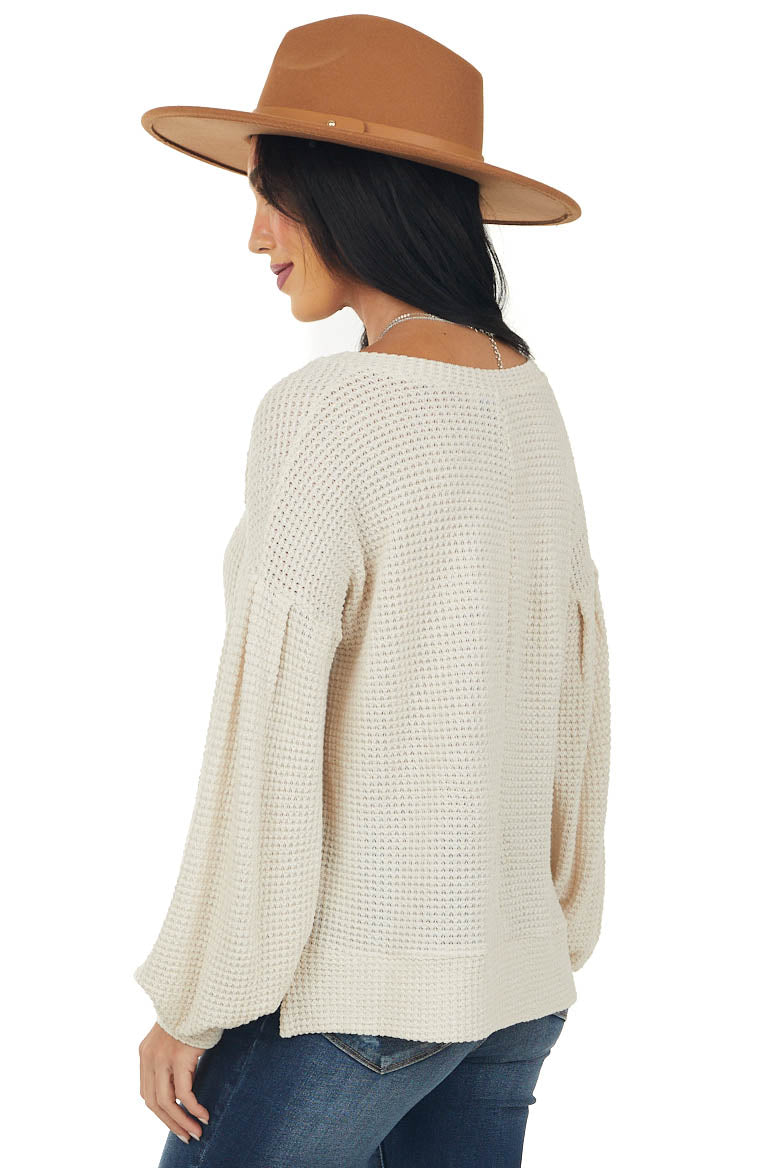 Cream Long Bubble Sleeve Thermal Knit Top
