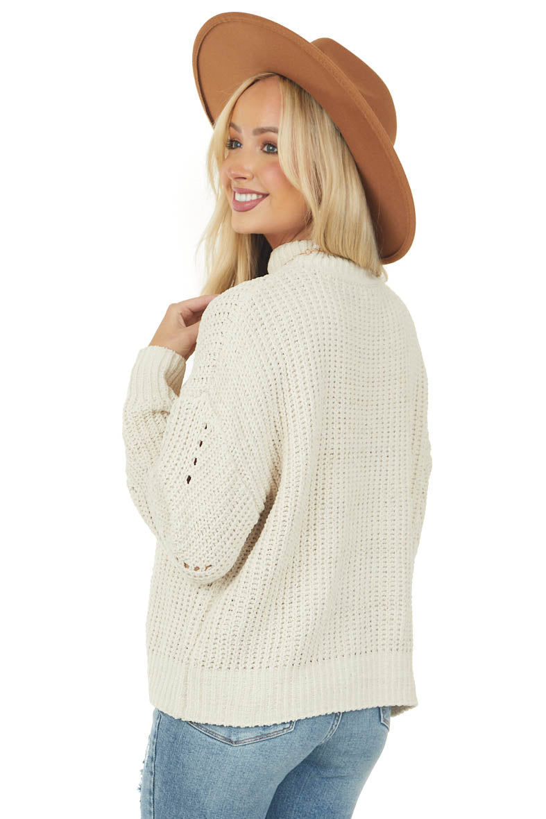 Cream Long Bubble Sleeve Thick Knit Sweater