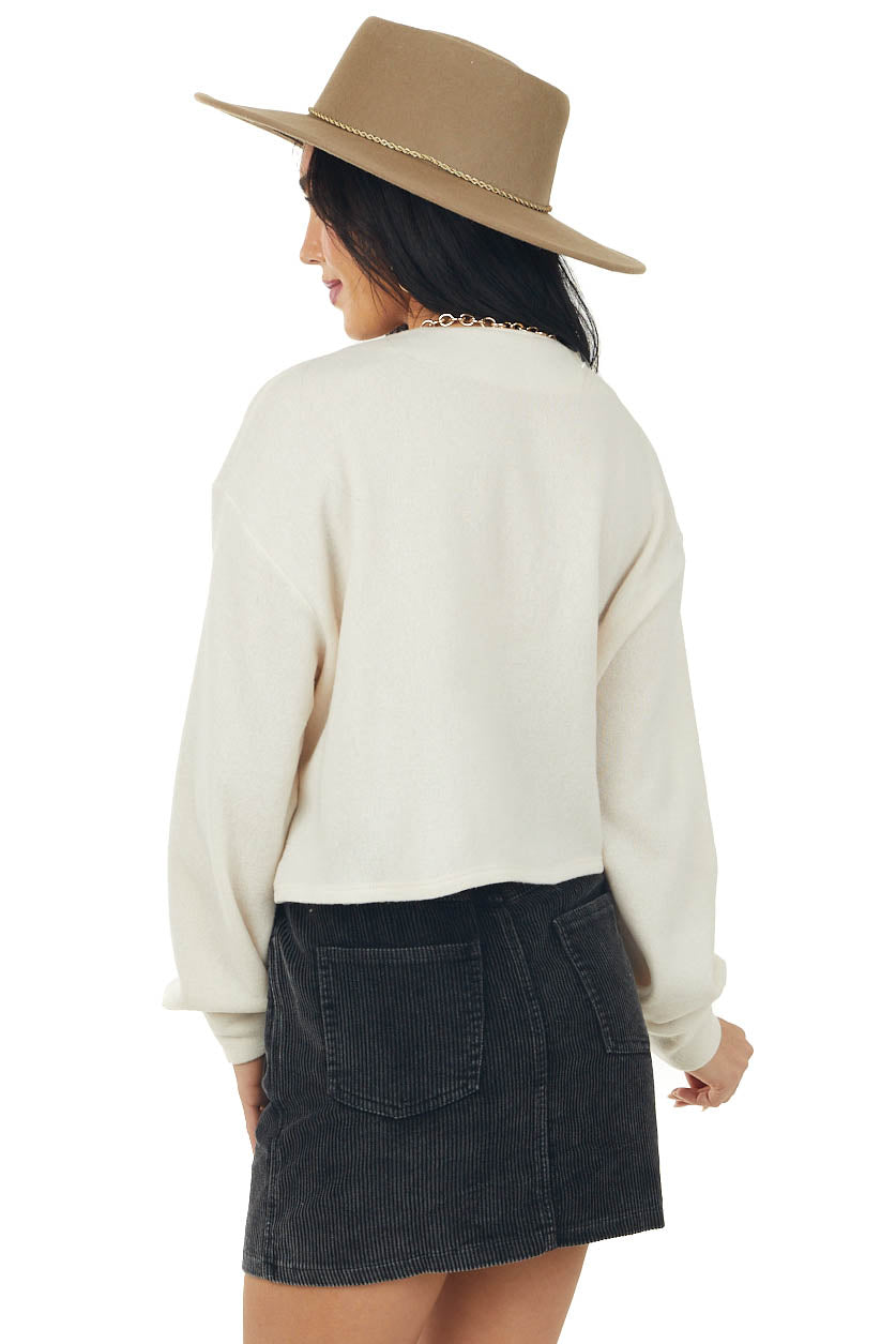 Cream Long Sleeve Button Down Cropped Cardigan