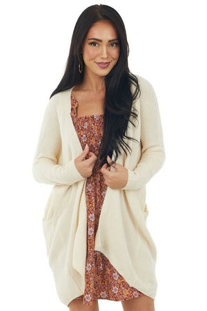 Cream Long Sleeve Soft Knit Duster Cardigan