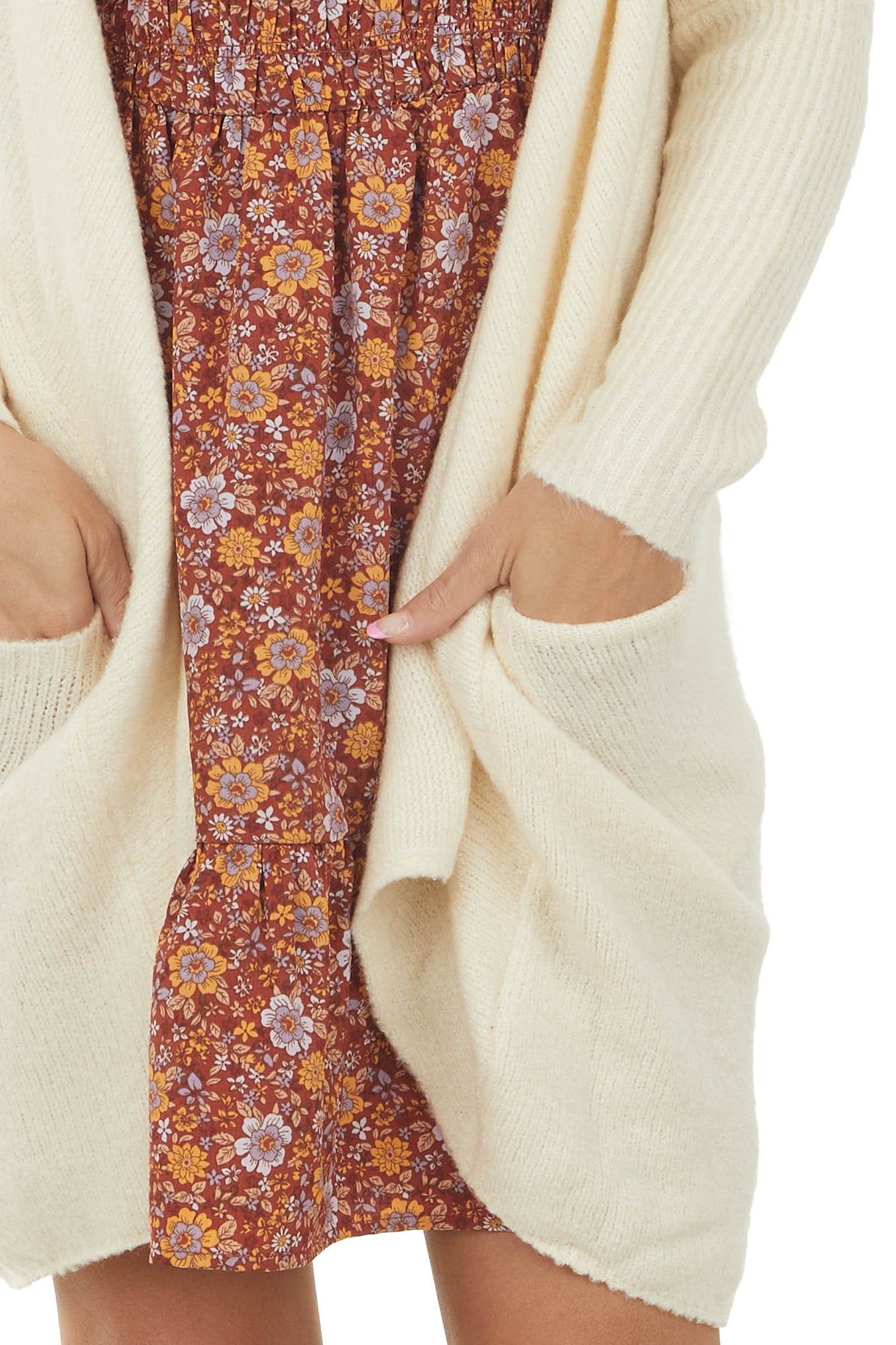 Cream Long Sleeve Soft Knit Duster Cardigan