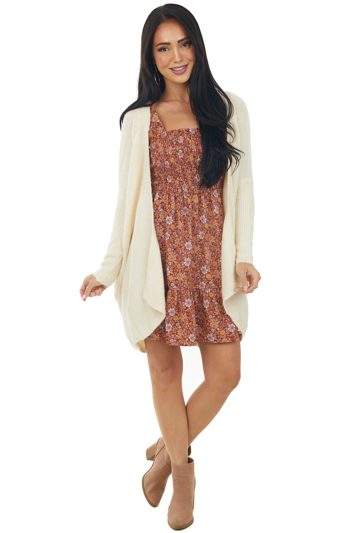 Cream Long Sleeve Soft Knit Duster Cardigan