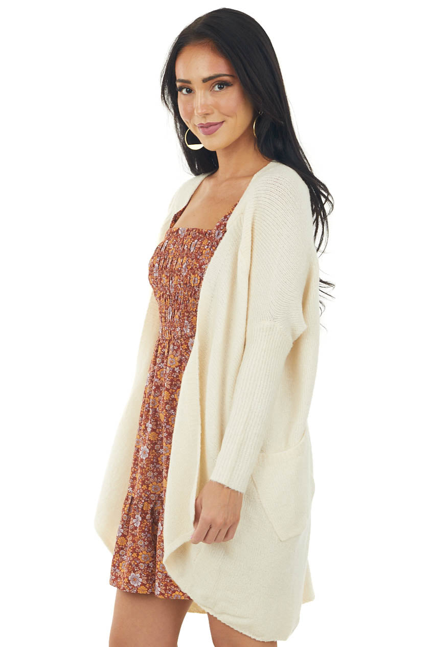 Cream Long Sleeve Soft Knit Duster Cardigan