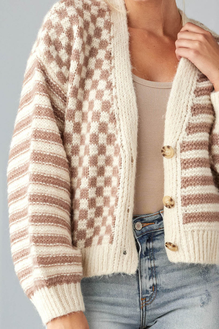 Cream Multiprint Button Front Cardigan