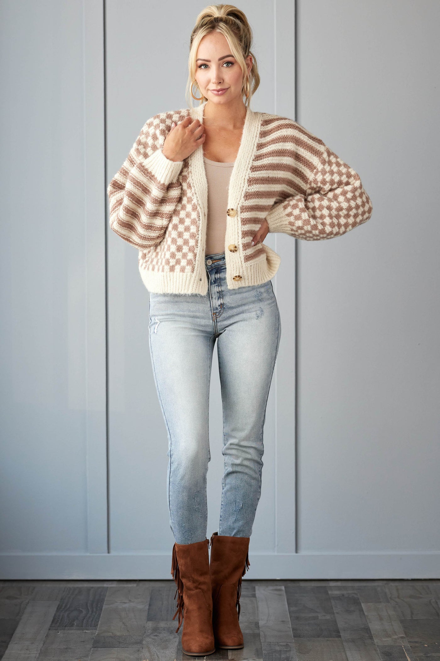 Cream Multiprint Button Front Cardigan