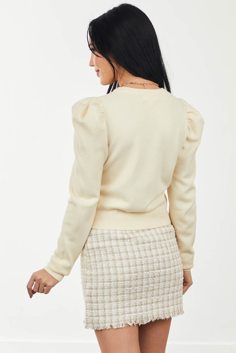 Cream Puff Shoulder Cropped Soft Sweater