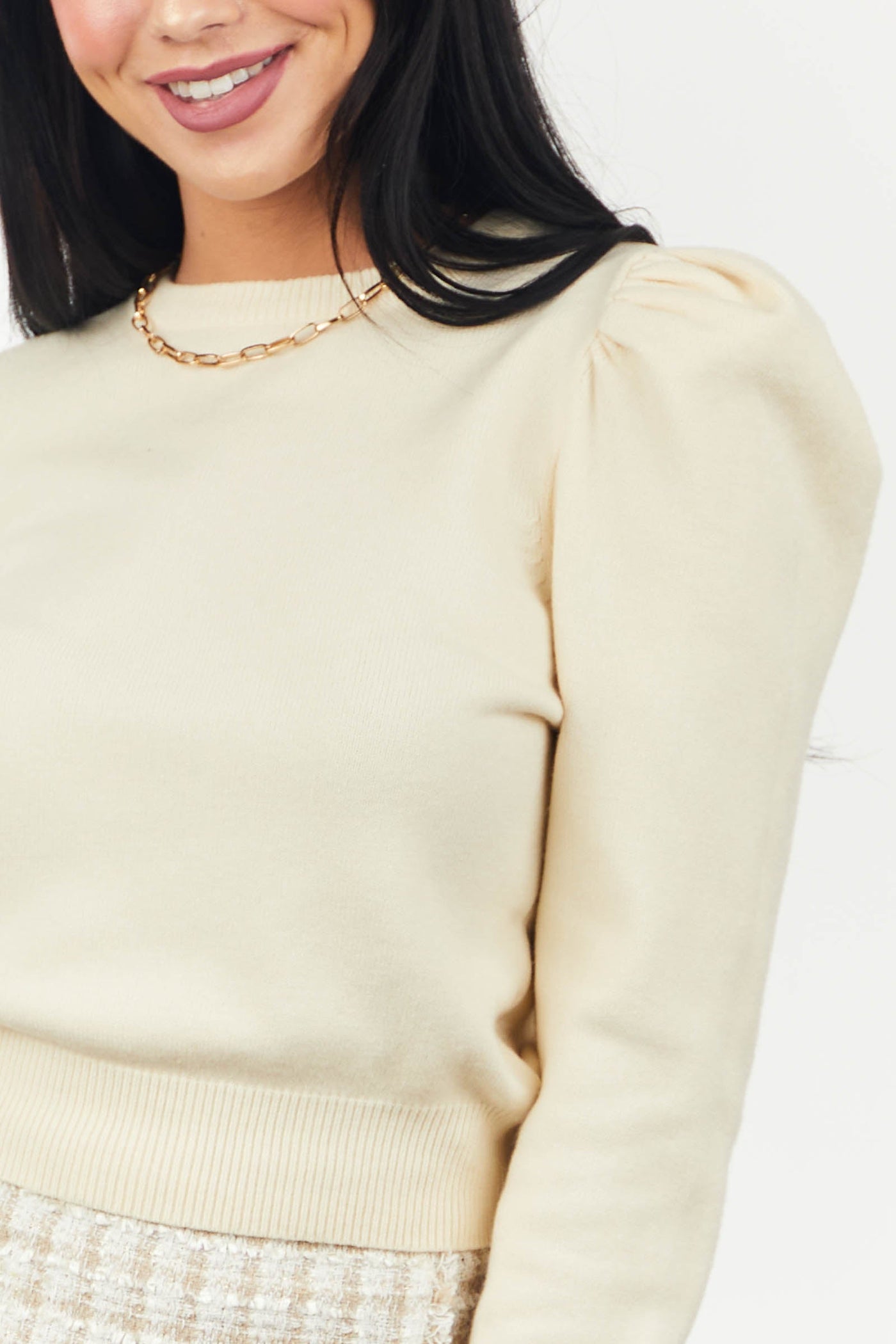 Cream Puff Shoulder Cropped Soft Sweater