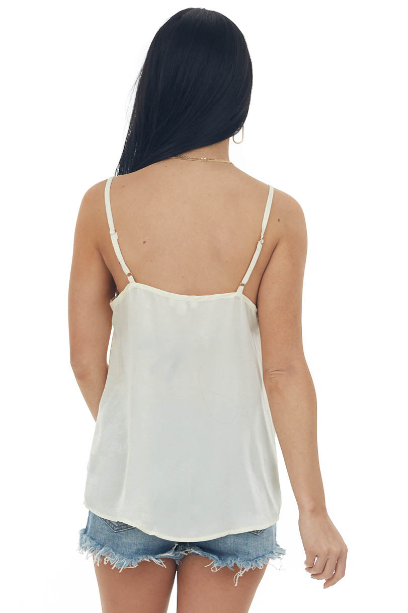Cream Sheen Draped Neck Adjustable Strap Cami