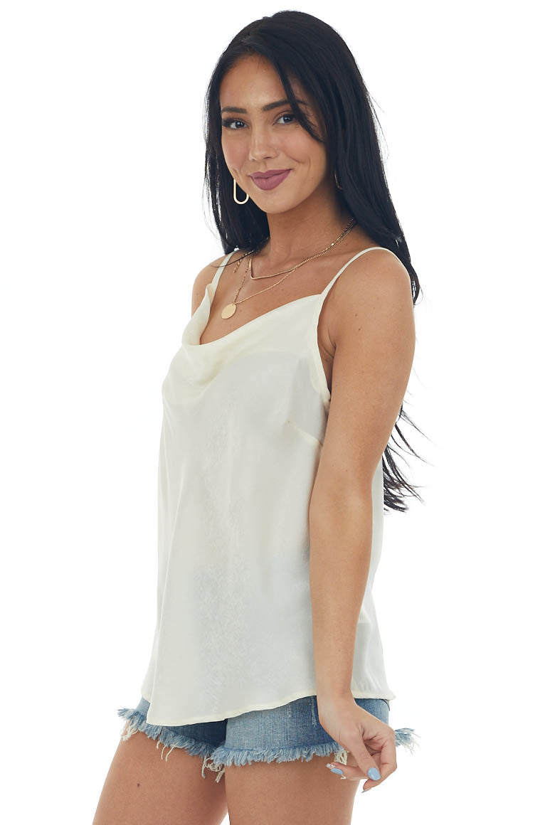 Cream Sheen Draped Neck Adjustable Strap Cami