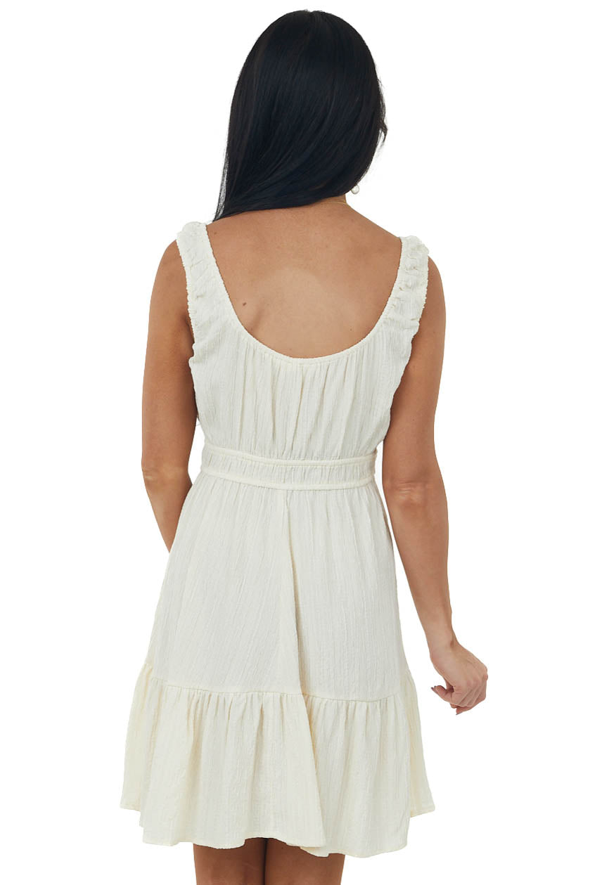 Cream Smocked Waist Textured Mini Tank Dress