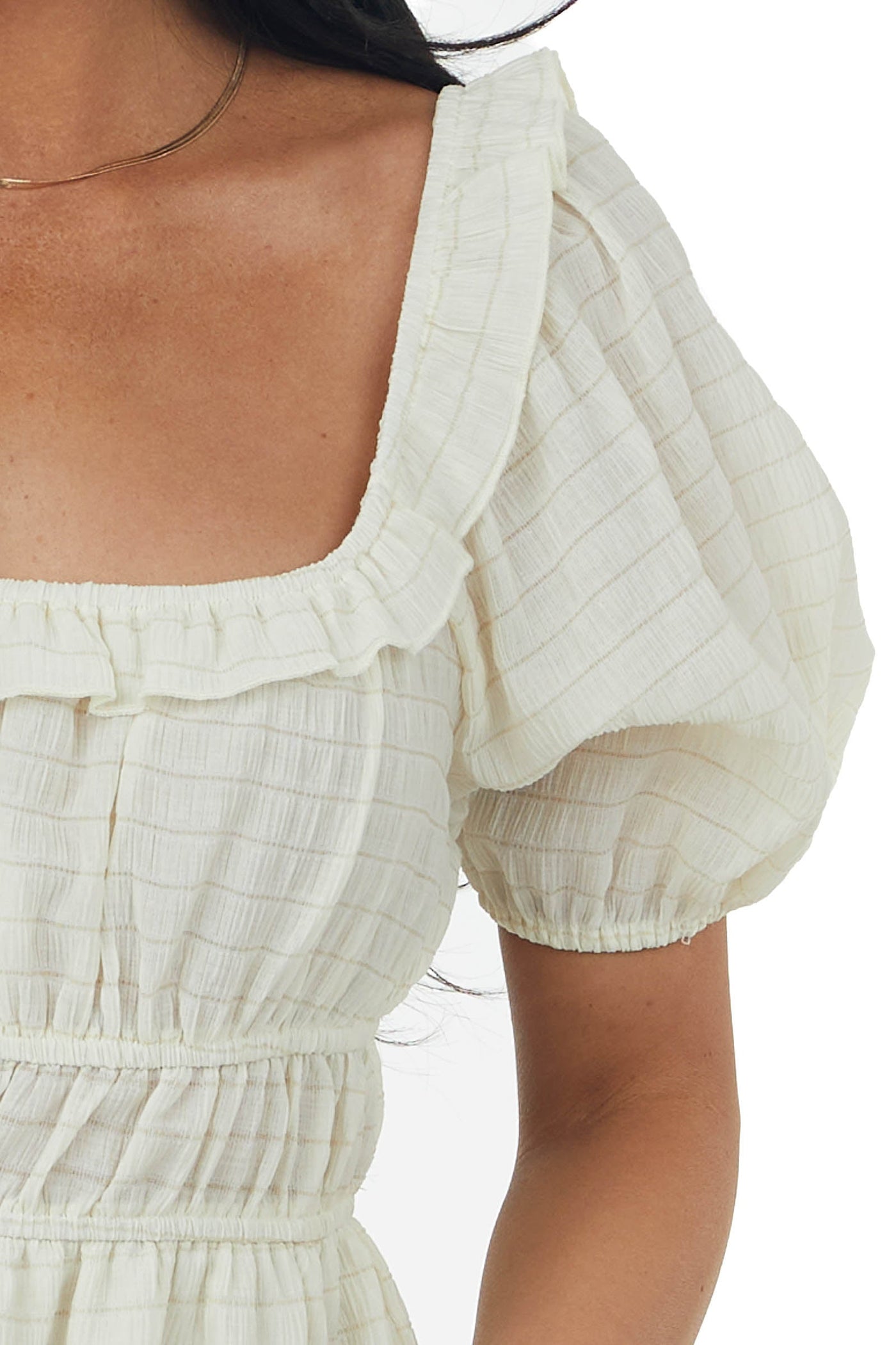 Cream Square Neck Puff Sleeve Woven Peasant Top