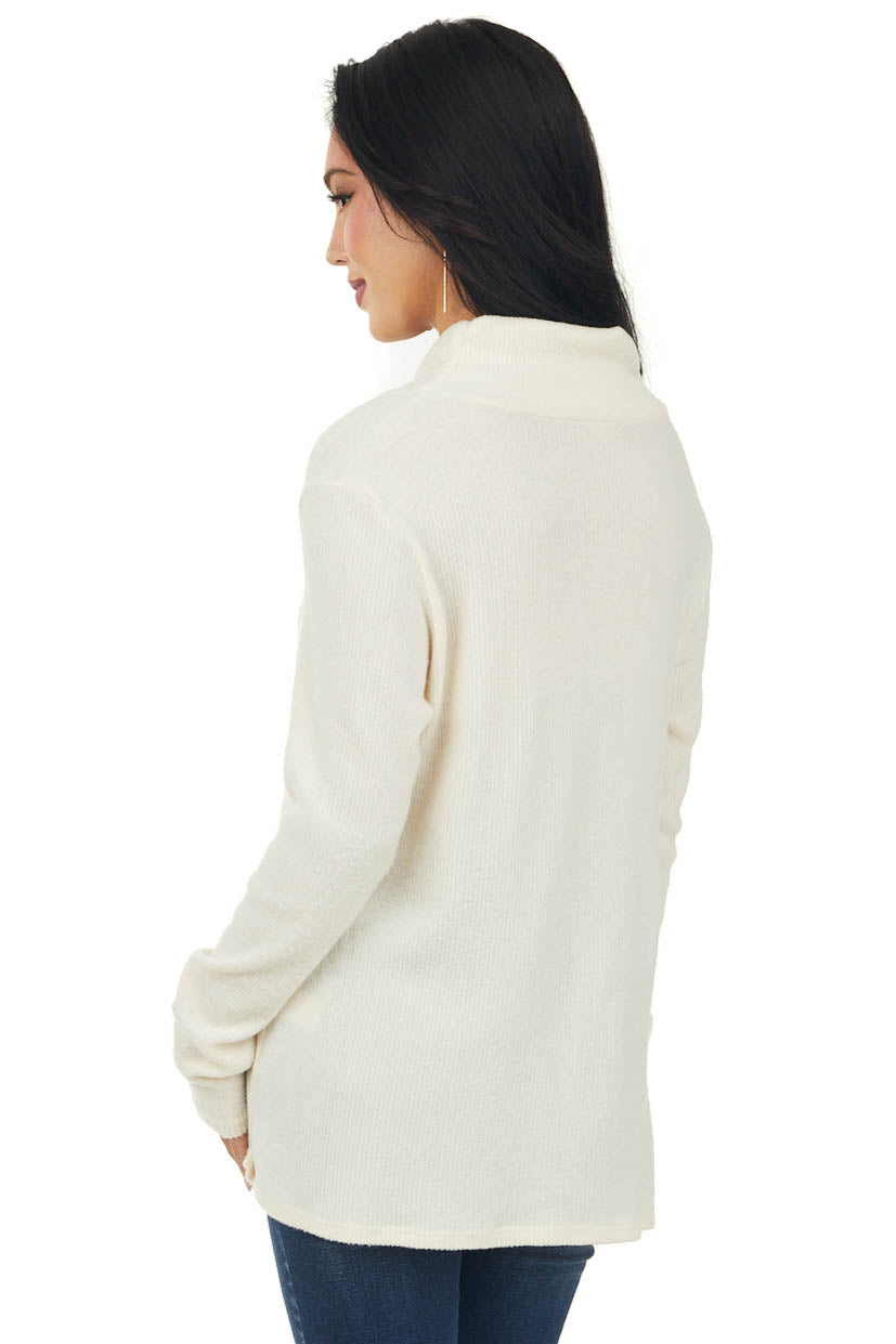Cream Surplice Cowl Neck Ribbed Knit Top