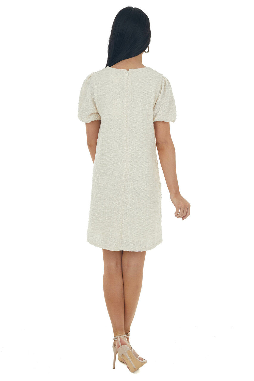 Cream Textured Metallic Threaded Shift Dress