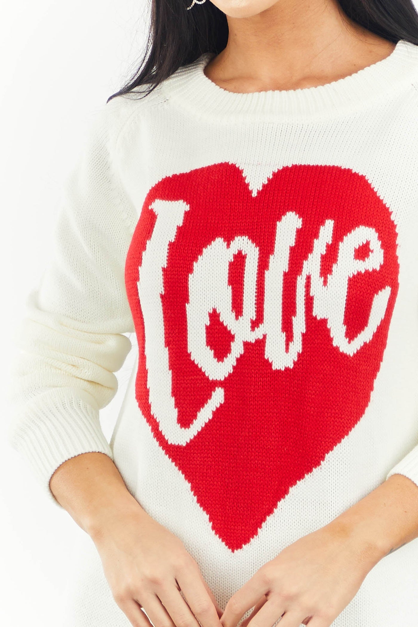 Cream 'Love' Heart Graphic Long Sleeve Sweater