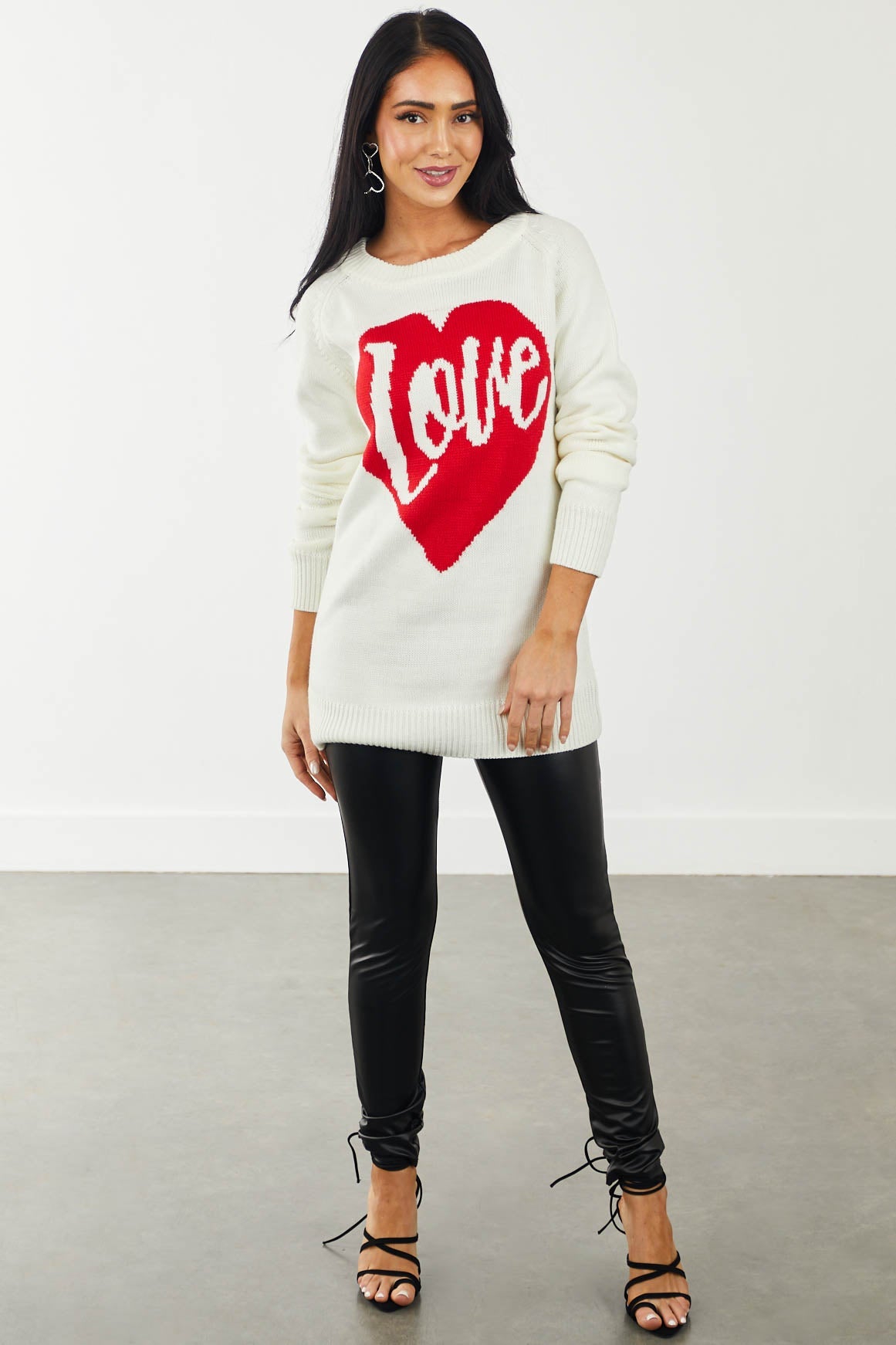 Cream 'Love' Heart Graphic Long Sleeve Sweater
