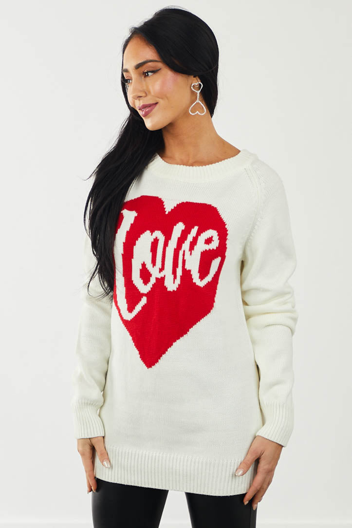 Cream 'Love' Heart Graphic Long Sleeve Sweater