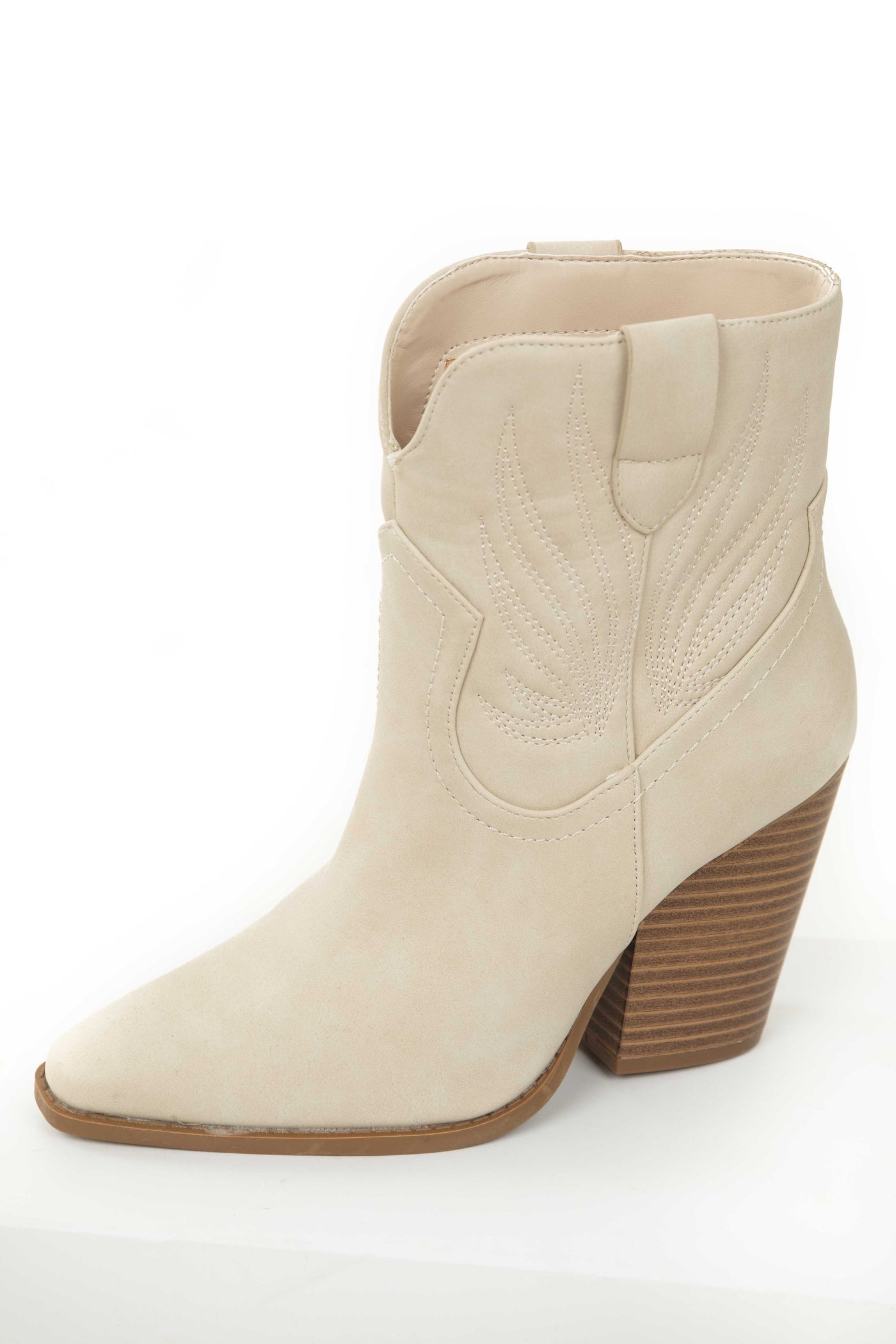 Cream Nubuck Chunky High Heel Western Booties
