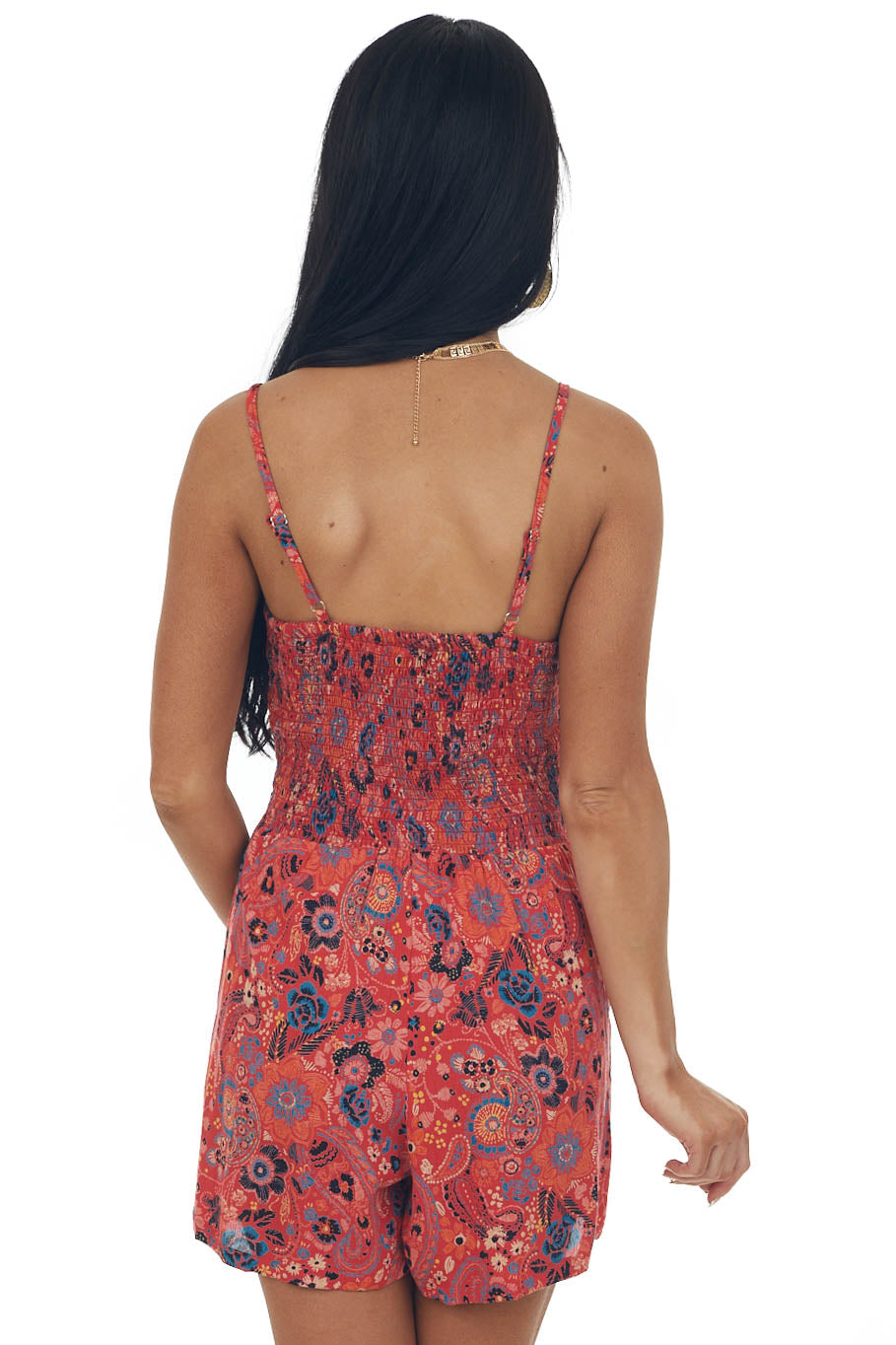 Crimson Floral Paisley Sleeveless Woven Romper