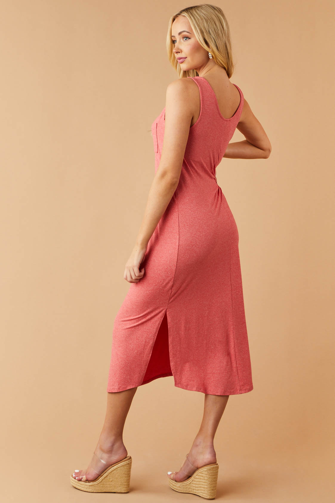Crimson Melange Soft Knit Chest Pocket Dress