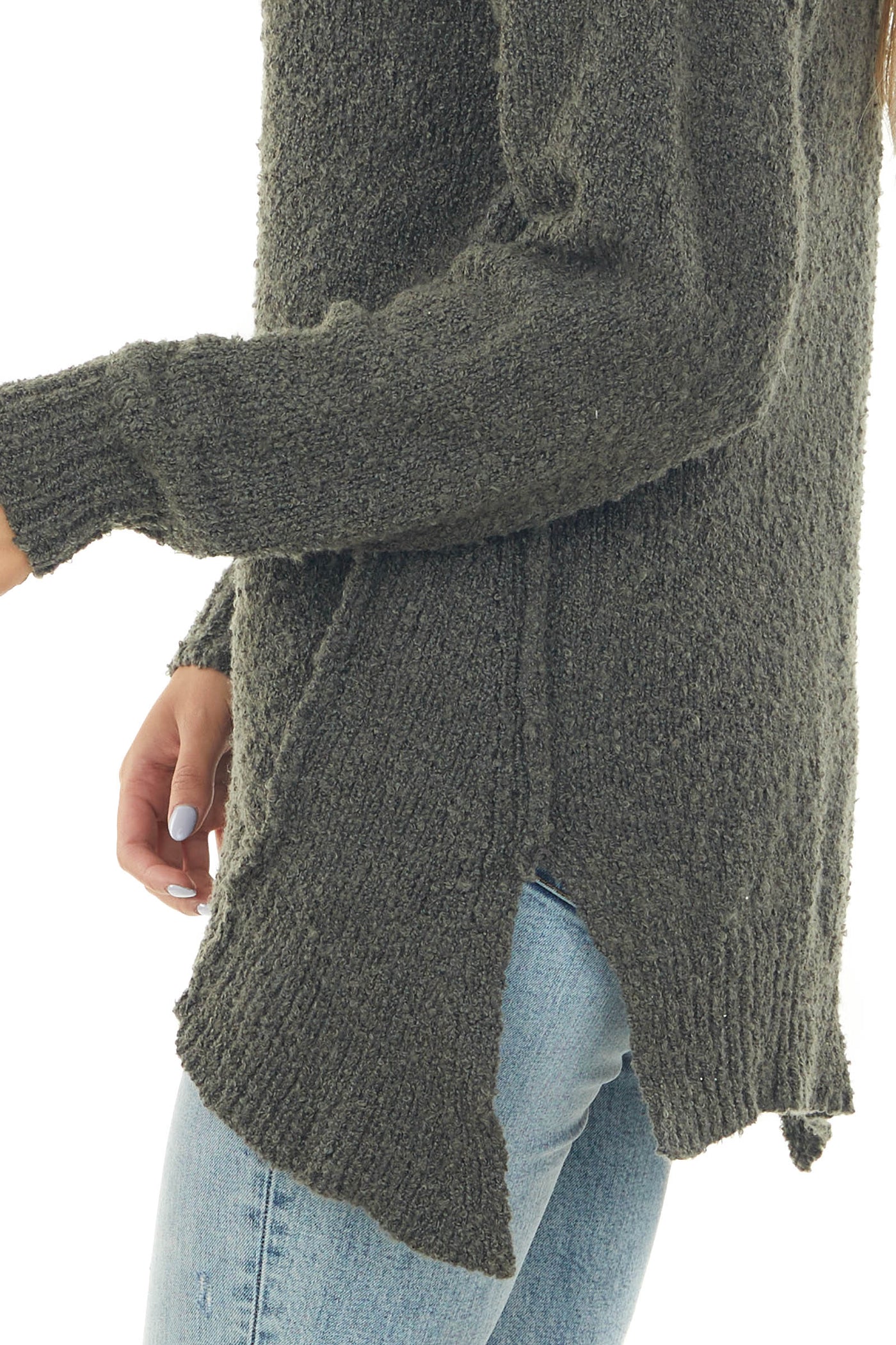 Dark Ash V Neck Soft Popcorn Knit Sweater