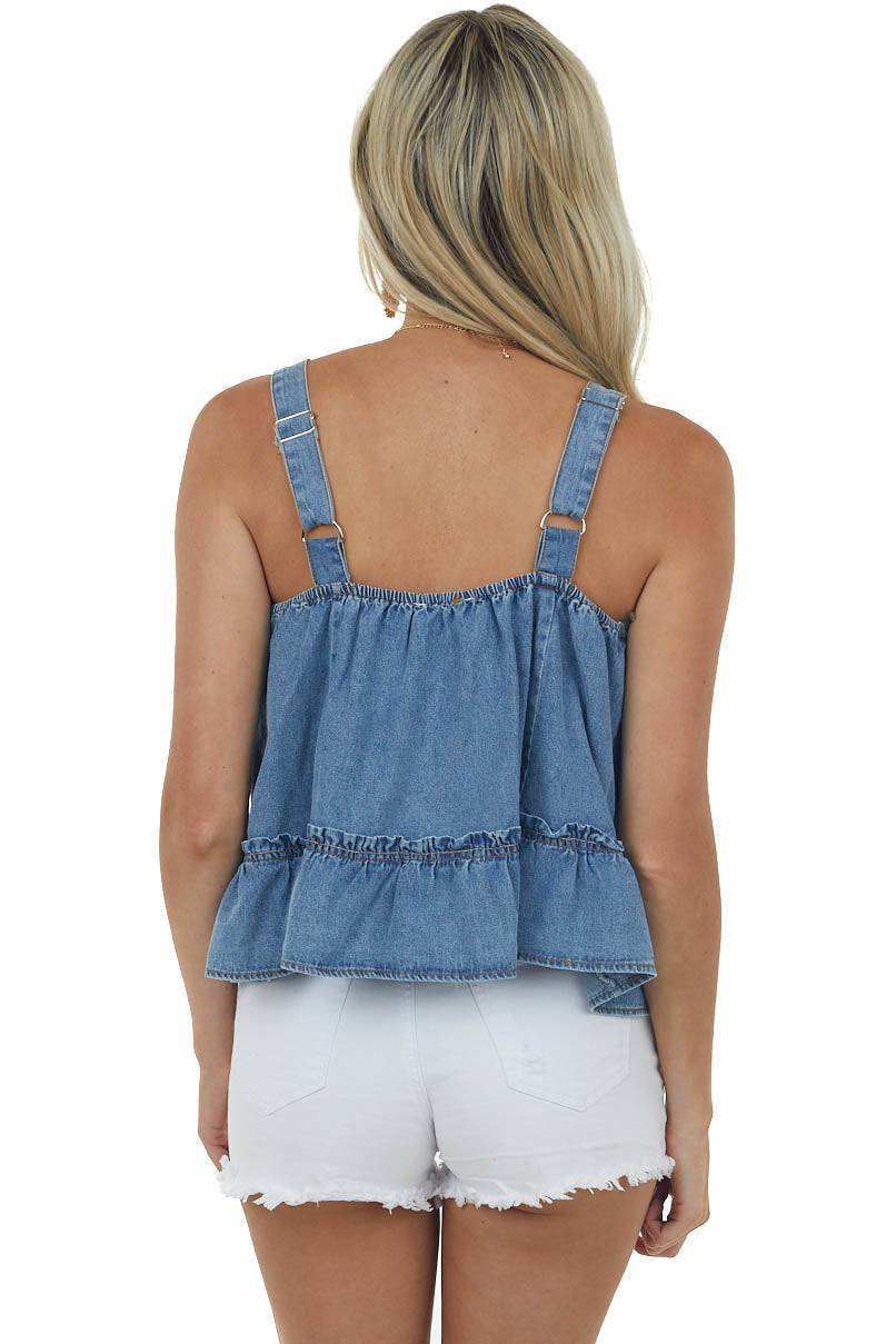 Dark Chambray Tank Top with Button Front
