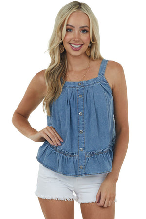 Dark Chambray Tank Top with Button Front