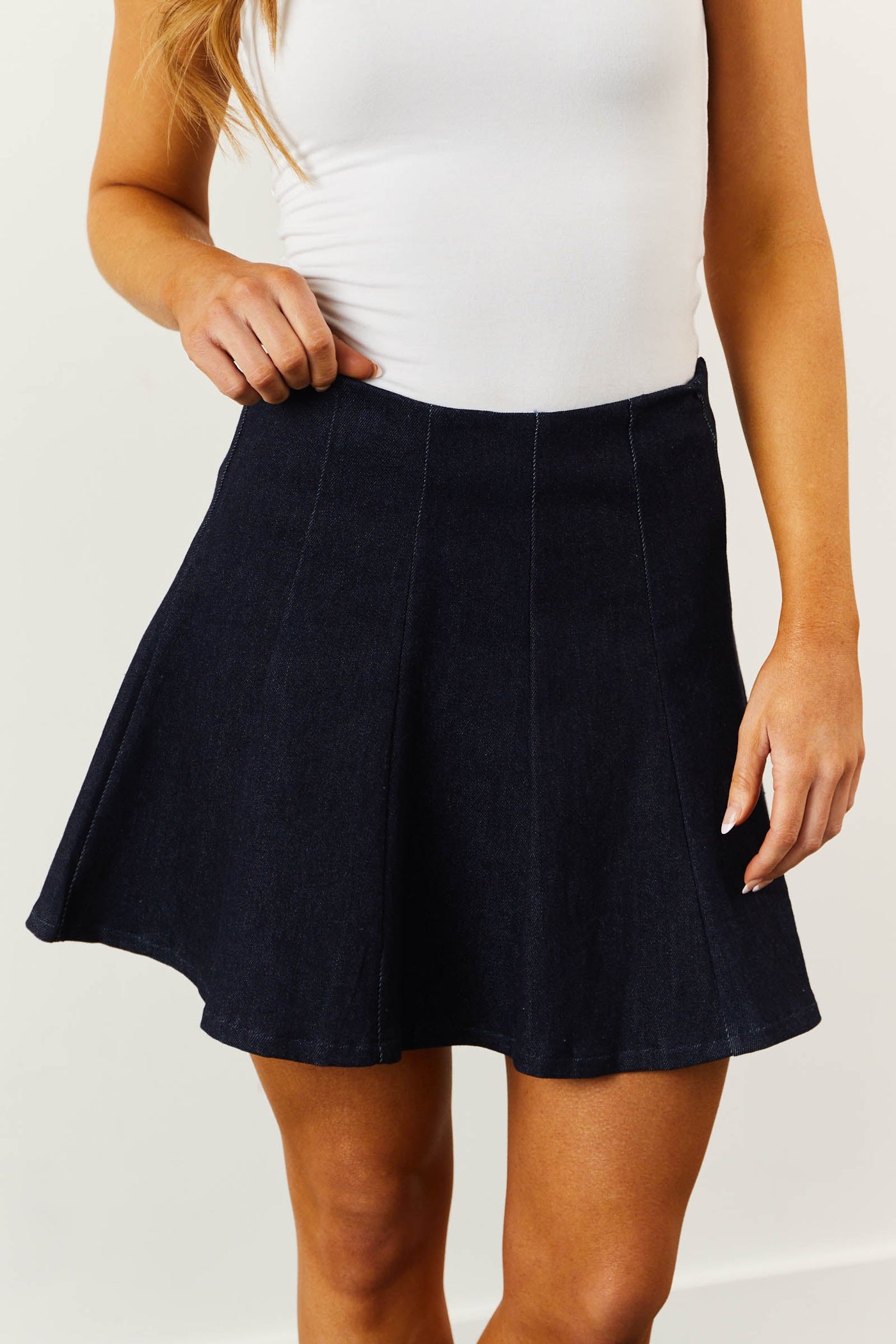 Dark Denim Flounce Hem Mini Skirt